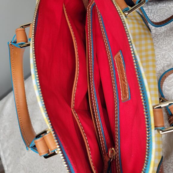 Dooney & Bourke medium handbag yellow gingham checked spring preppy fun satchel - Picture 9 of 16
